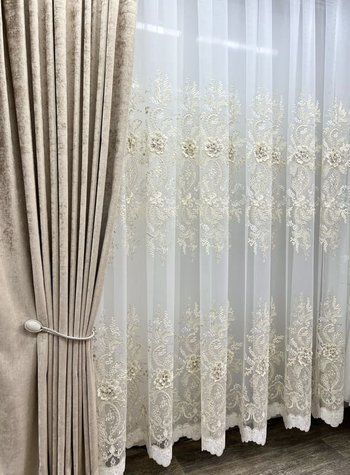 Тюль сітка з королівською вишивкою 3D квітів #5 фото