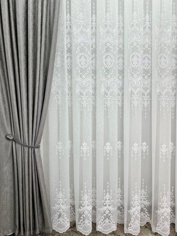 Бамбуковий тюль &laquo;Diamond&raquo; з кордовою вишивкою та камінням  #332 фото