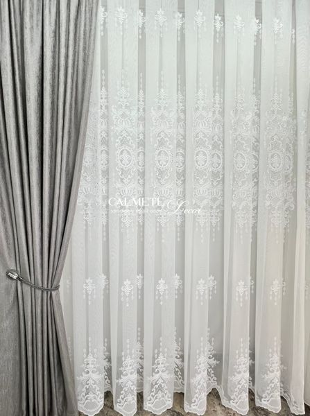 Бамбуковий тюль &laquo;Diamond&raquo; з кордовою вишивкою та камінням  #332 фото