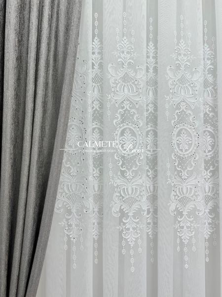 Бамбуковий тюль &laquo;Diamond&raquo; з кордовою вишивкою та камінням  #332 фото