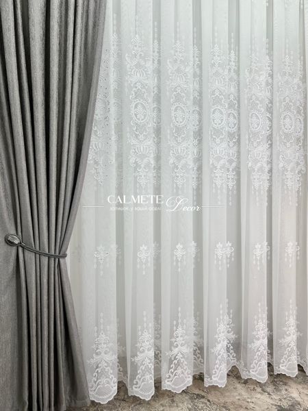 Бамбуковий тюль &laquo;Diamond&raquo; з кордовою вишивкою та камінням  #332 фото
