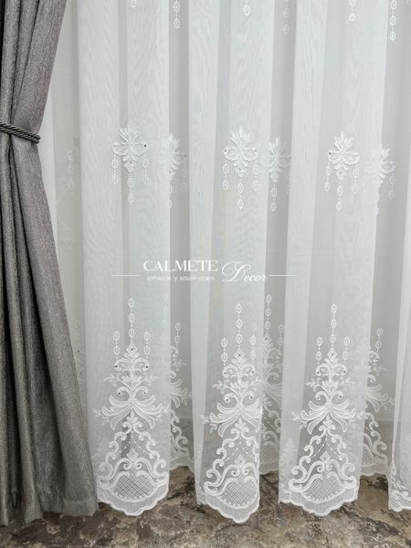 Бамбуковий тюль &laquo;Diamond&raquo; з кордовою вишивкою та камінням  #332 фото