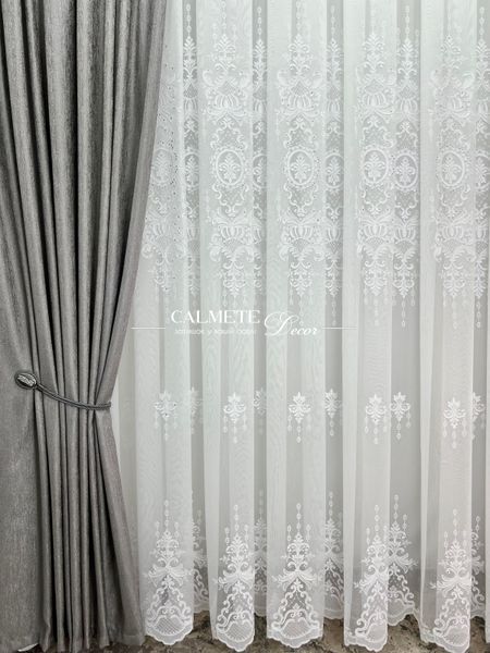 Бамбуковий тюль &laquo;Diamond&raquo; з кордовою вишивкою та камінням  #332 фото