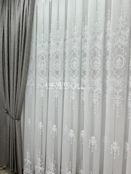Бамбуковий тюль &laquo;Diamond&raquo; з кордовою вишивкою та камінням  #332 фото