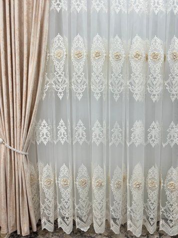 Сітчастий тюль з королівською вишивкою та 3D квітами #182 фото