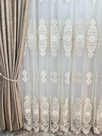 Бамбуковий тюль з класичним візерунком та 3D квітами #233 фото