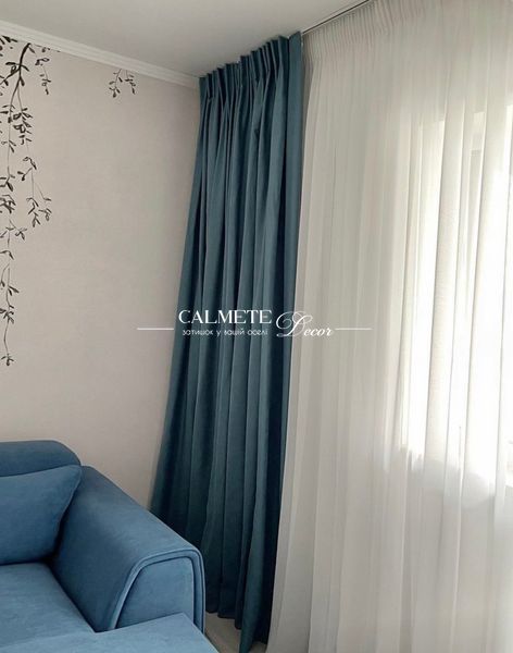 Штори оксамит (бархат), джинсовий колір #135_60 фото